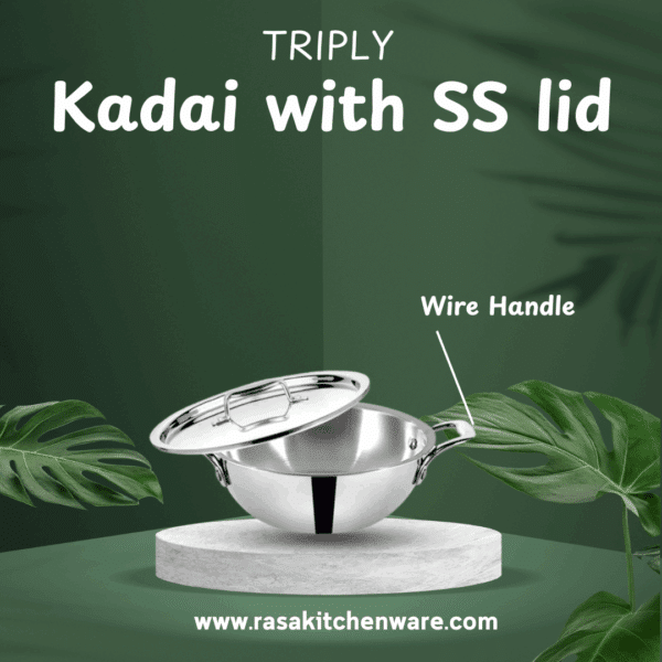 Rasa Stainless Steel Triply Kadai With SS Lid | SAS Metal Induction And Cooktop Friendly | Lifetime Warranty - Image 6