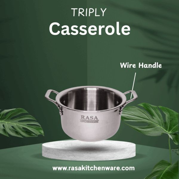 Rasa Stainless Steel Triply Casserole With SS Lid | SAS Metal Induction And Cooktop Friendly | Lifetime Warranty - Image 4