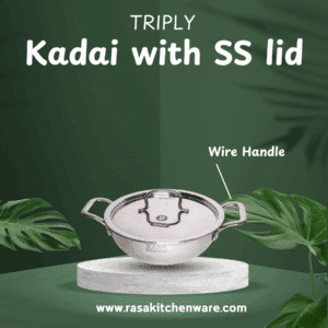 Rasa Stainless Steel Triply Kadai With SS Lid | SAS Metal Induction And Cooktop Friendly | Lifetime Warranty