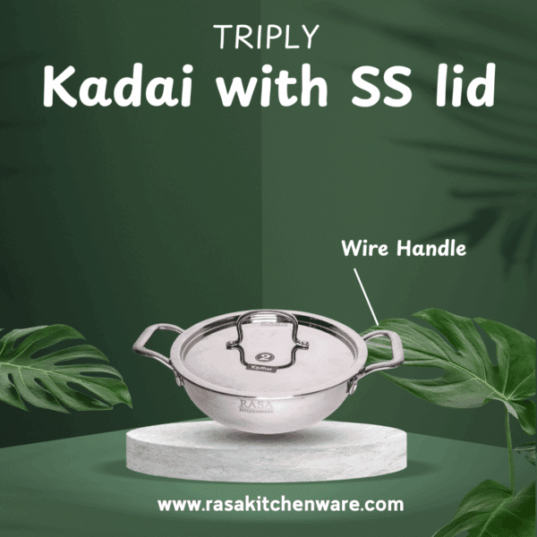 Rasa Stainless Steel Triply Kadai With SS Lid | SAS Metal Induction And Cooktop Friendly | Lifetime Warranty