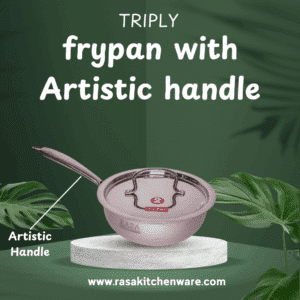 Rasa Stainless Steel Triply Fry Pan With SS Lid - Artistic Handle | SAS Metal Induction And Cooktop Friendly | Lifetime Warranty