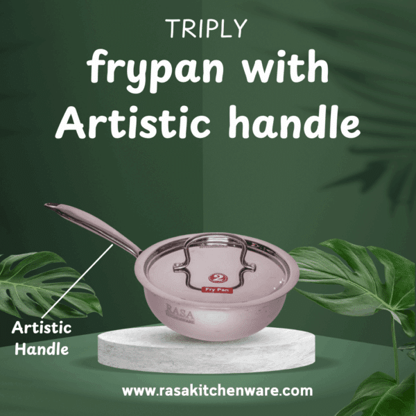 Rasa Stainless Steel Triply Fry Pan With SS Lid - Artistic Handle | SAS Metal Induction And Cooktop Friendly | Lifetime Warranty