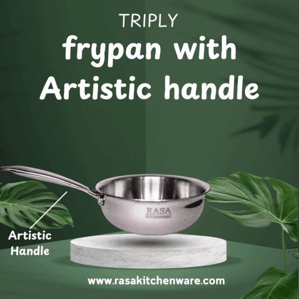Rasa Stainless Steel Triply Fry Pan With SS Lid - Artistic Handle | SAS Metal Induction And Cooktop Friendly | Lifetime Warranty - Image 5