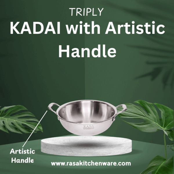 Rasa Stainless Steel Triply Kadai With SS Lid - Artistic Handle | SAS Metal Induction And Cooktop Friendly | Lifetime Warranty - Image 5